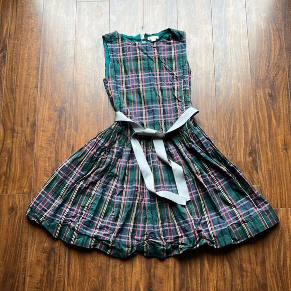 Crewcuts plaid tartan dress forest green with purple yellow and red stripes - Picture 1 of 7